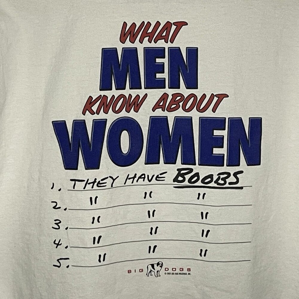 Big Dogs Sportswear T Shirt Men’s XL Dad Joke What Men Know about Women Boobs - Picture 3 of 10